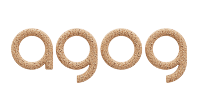 A rendering of the Agog logo with a cork texture.