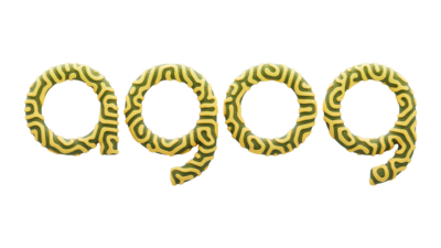 A rendering of the Agog logo with a reactiondiffusionyellow texture.