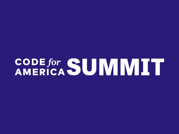 purple logo with Code for America Summit logo centered