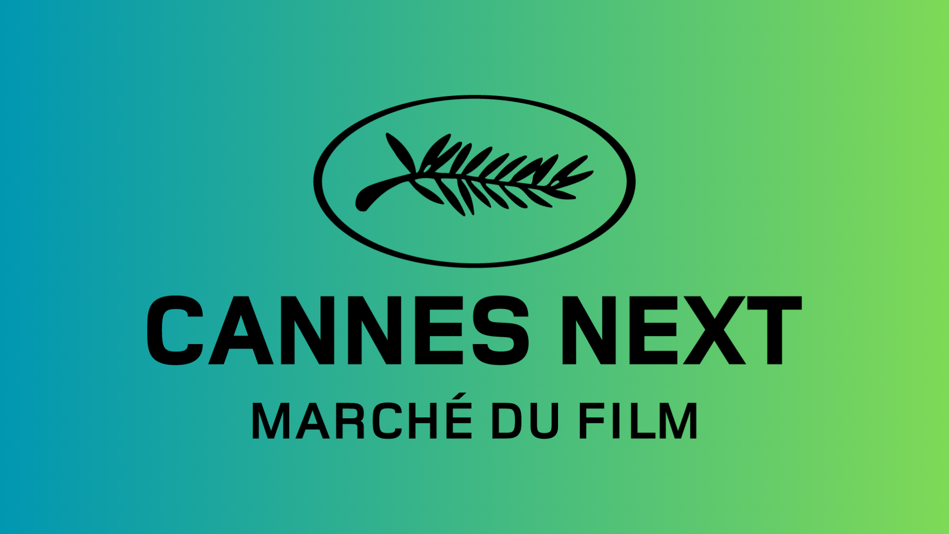 Cannes Next logo on a turquoise to lime green gradient background.