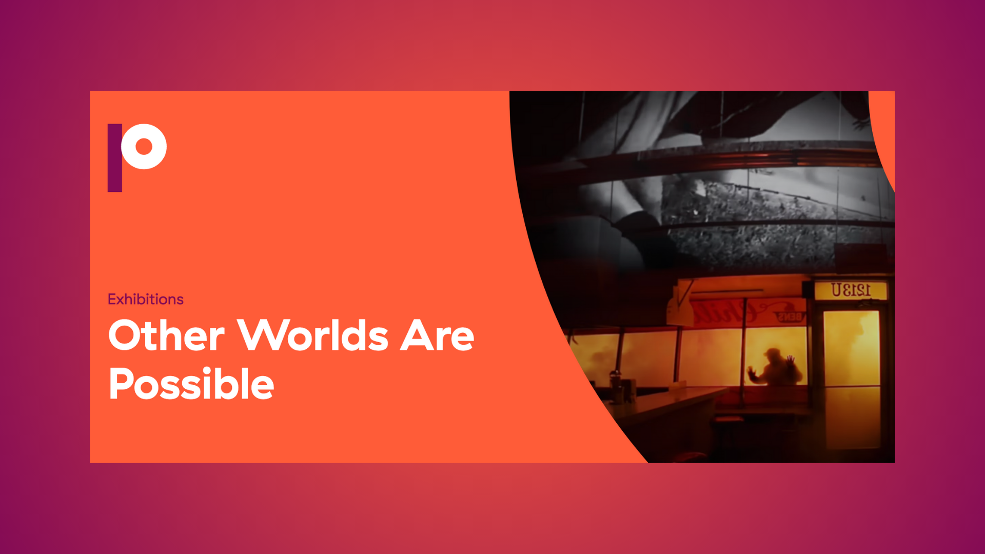 Orange and purple exhibition poster with the text 