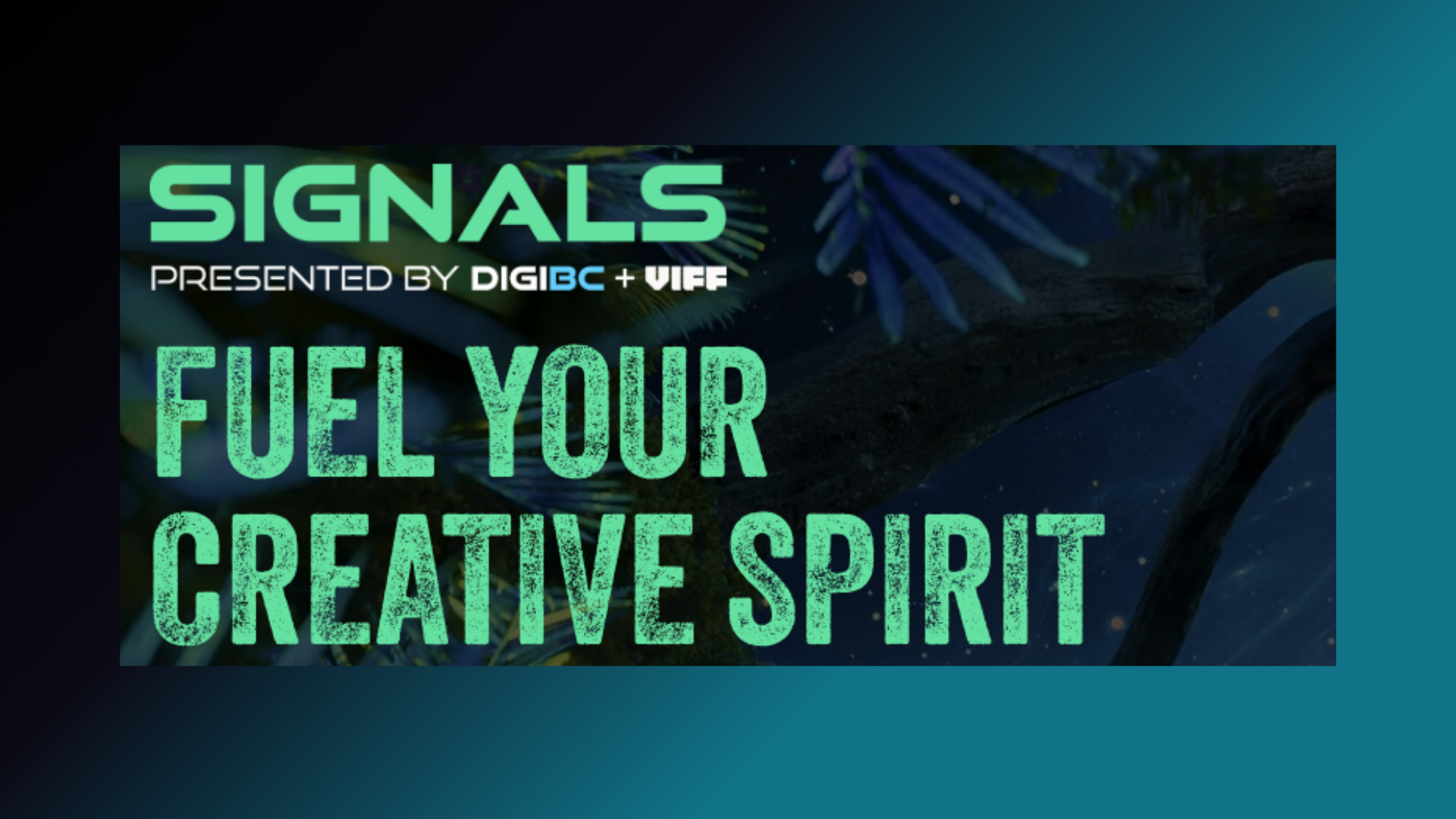 Promotional banner with the text “SIGNALS” and “FUEL YOUR CREATIVE SPIRIT” over a dark, abstract background.