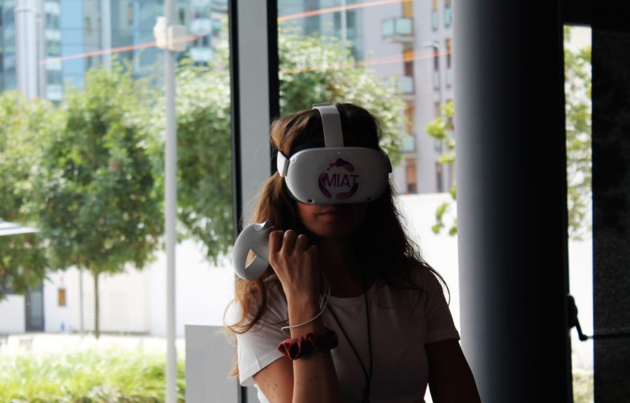 Person using a virtual reality headset with 