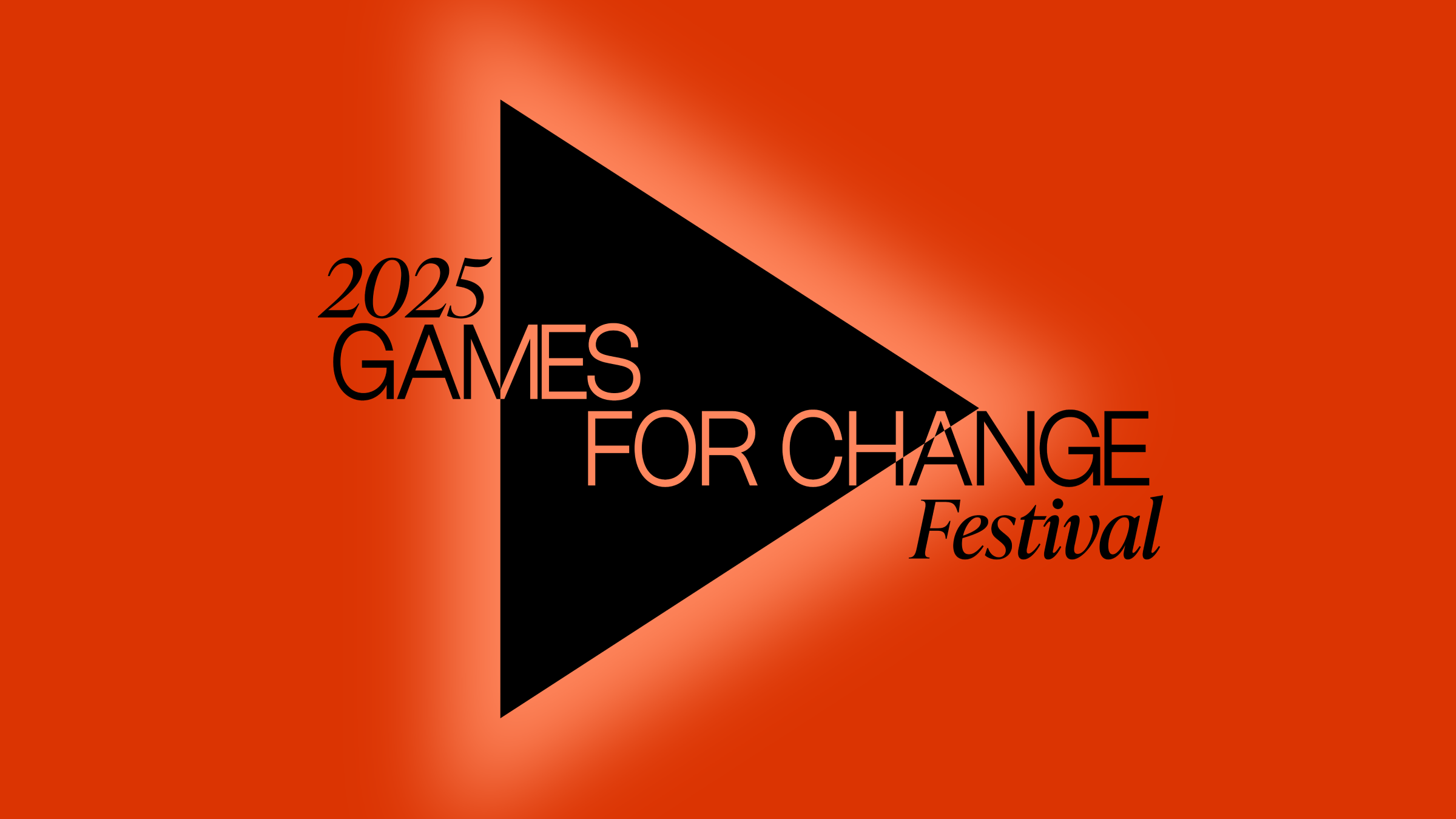 The image features a bold design on an orange background. Central to the image is a large black triangle pointing to the right, resembling a play button. Overlaid on the triangle is the text 