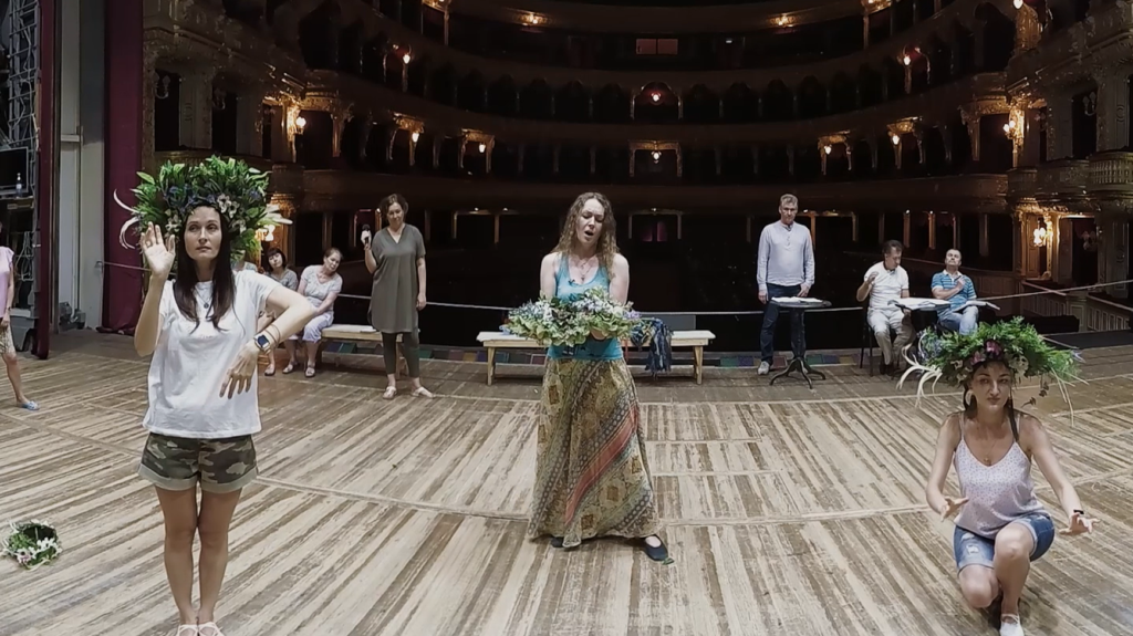 Ukrainian women perform traditional dance.