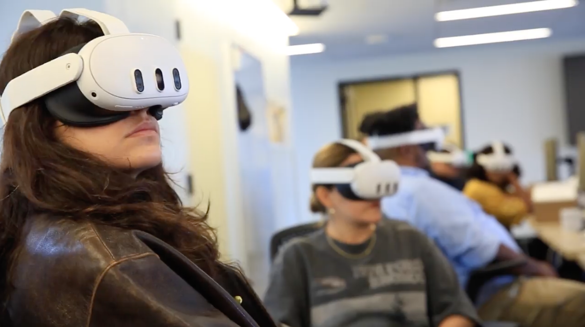 Two people in VR headsets